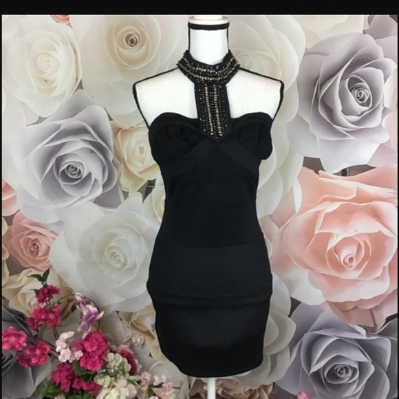 Choker diamond/bead bodycon dress - Picture 3 of 12